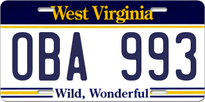 WV license plate OBA993