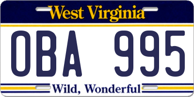WV license plate OBA995