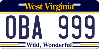 WV license plate OBA999