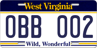 WV license plate OBB002