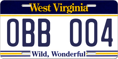 WV license plate OBB004