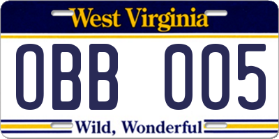 WV license plate OBB005