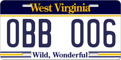 WV license plate OBB006