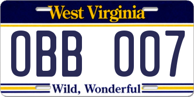WV license plate OBB007