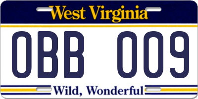 WV license plate OBB009