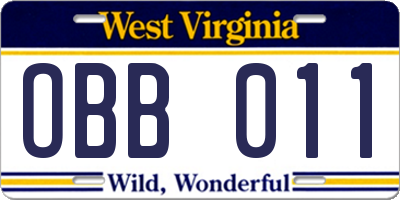 WV license plate OBB011