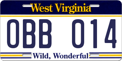 WV license plate OBB014
