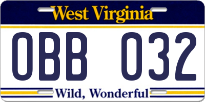 WV license plate OBB032