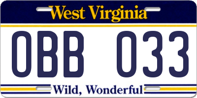 WV license plate OBB033