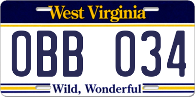 WV license plate OBB034