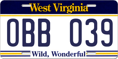 WV license plate OBB039