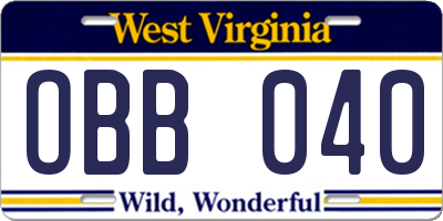 WV license plate OBB040