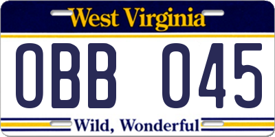 WV license plate OBB045