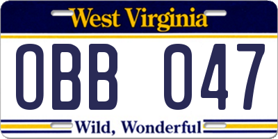 WV license plate OBB047