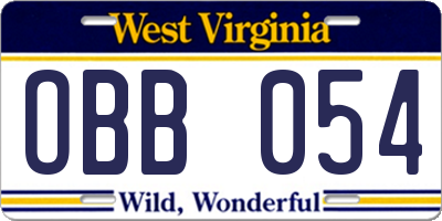 WV license plate OBB054