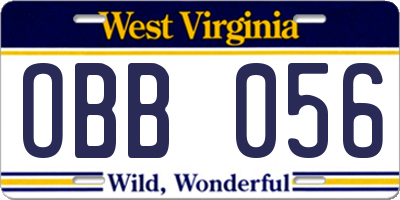 WV license plate OBB056