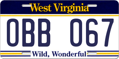 WV license plate OBB067