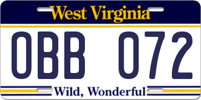 WV license plate OBB072