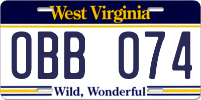 WV license plate OBB074