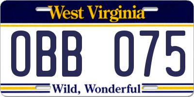 WV license plate OBB075