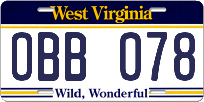 WV license plate OBB078