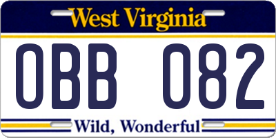 WV license plate OBB082