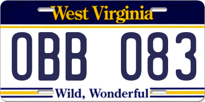 WV license plate OBB083