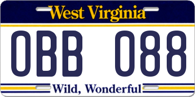 WV license plate OBB088