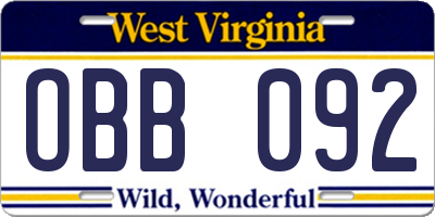 WV license plate OBB092