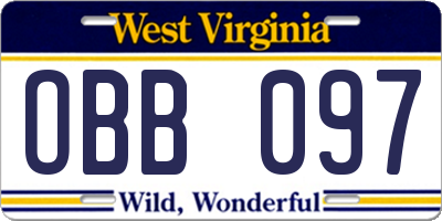 WV license plate OBB097