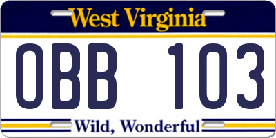 WV license plate OBB103