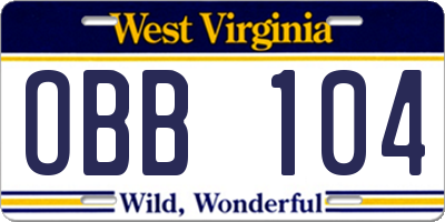 WV license plate OBB104