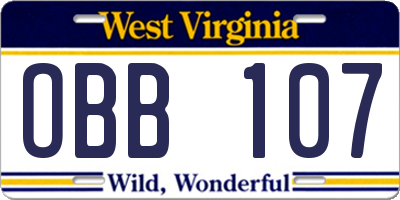 WV license plate OBB107