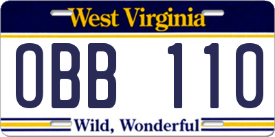 WV license plate OBB110