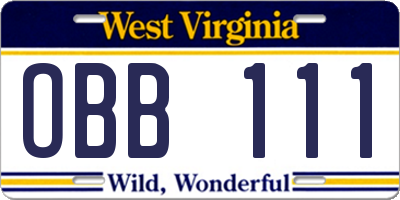 WV license plate OBB111