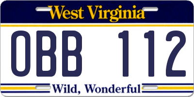WV license plate OBB112