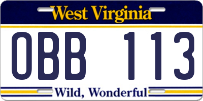 WV license plate OBB113
