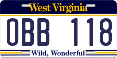 WV license plate OBB118