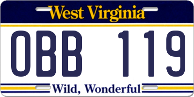 WV license plate OBB119
