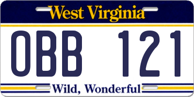 WV license plate OBB121
