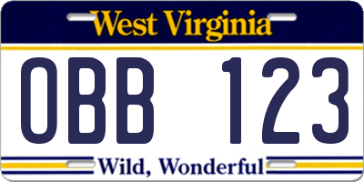 WV license plate OBB123