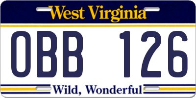 WV license plate OBB126