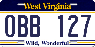 WV license plate OBB127