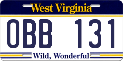 WV license plate OBB131