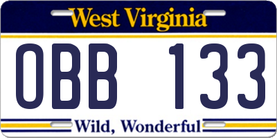 WV license plate OBB133