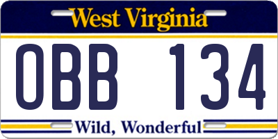 WV license plate OBB134