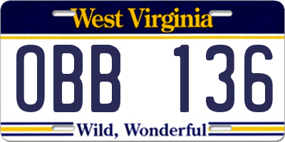 WV license plate OBB136