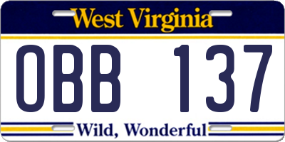 WV license plate OBB137