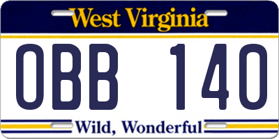 WV license plate OBB140