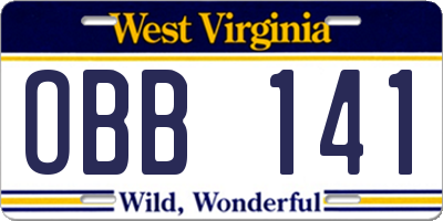 WV license plate OBB141